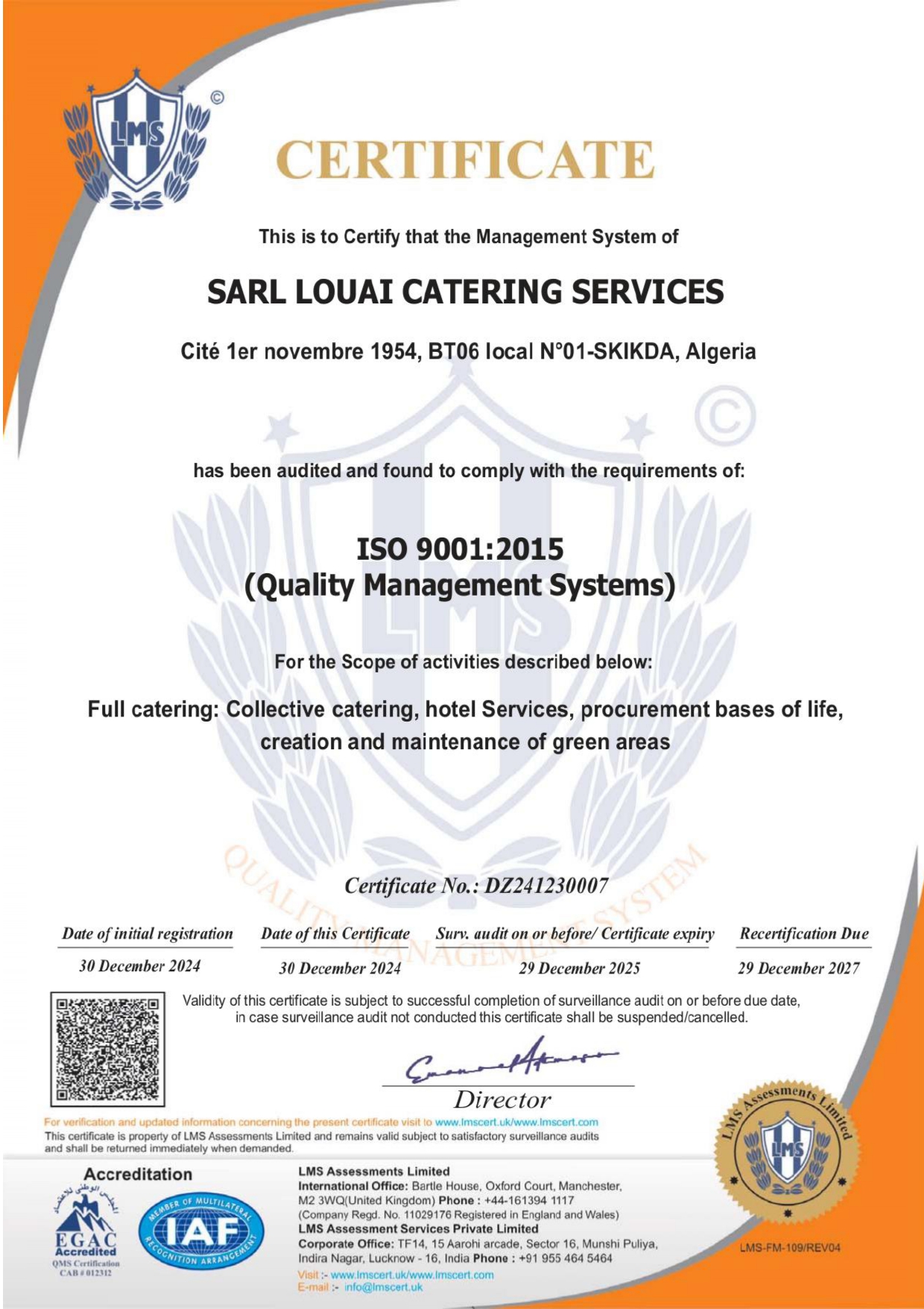 Certificat ISO 9001:2015